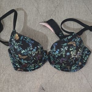 Victoria's Secret Black Bra with Floral Pattern